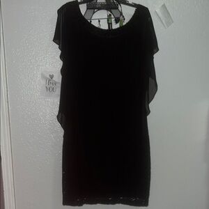 Studio One Black Sheath Mini Dress with Flutter Sleeves